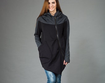 Asymmetric Hoodie, Women Black Hoodie, Hooded Sweatshirt, Plus Size Clothing, Loose Hoodie, Hooded Sweatshirt, Zipper Hoodie, Oversized