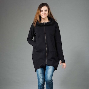 Asymmetrical Hoodie, Black Hoodie, Black Sweatshirt, Hooded Sweatshirt, Black Hooded Coat, Warm Hoodie, Oversize Hoodie, Loose Sweatshirt