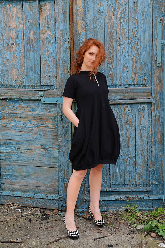 Vestido negro algodon corto sale