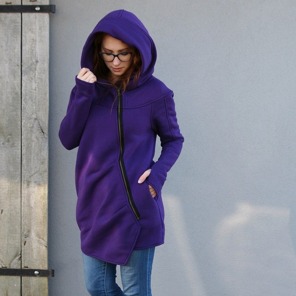 Adanna Asymmetric Short Cotton Jacket In Purple