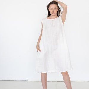 White Linen Dress, Women Linen Sundress, Summer Midi Dress, White Linen Dress, Lightweight Linen Dress, Mid Century Modern, Beach Dress image 1