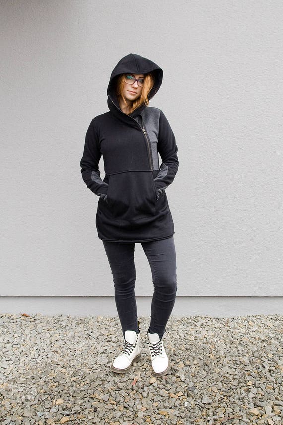 Sudadera con capucha para mujer, sudadera con capucha negra