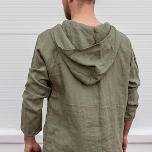 Mens Linen Hoodie, Shaman Clothing, Medieval Hoodie, Linen Larp Top, Long Sleeve Shirt, Jedi Clothing, Plus Size Clothing, Festival Hoodie image 7