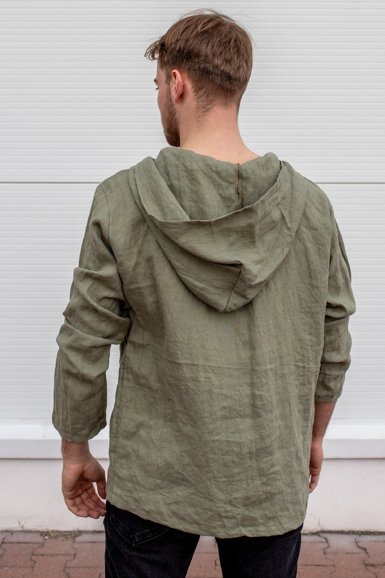 Mens Linen Hoodie, Shaman Clothing, Medieval Hoodie, Linen Larp Top, Long Sleeve Shirt, Jedi Clothing, Plus Size Clothing, Festival Hoodie image 7