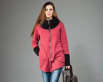 Hoodies Women, Sweatshirt Jacket, Hooded Sweatshirt, Plus Size Clothing, Zipper Hoodie, Winter Jacket, Raspberry Jacket, Hoodie Jacket