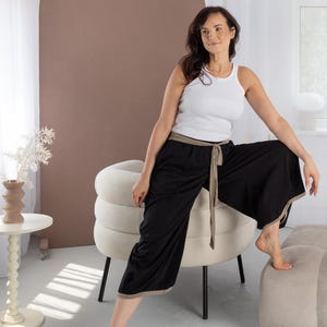 Schwarze Baggyhose, Boho Palazzohose, Sommerstil, Damenbekleidung, Lose Hose, Bequeme Hose, Hose mit weitem Bein, Baumwoll-Gauchohose