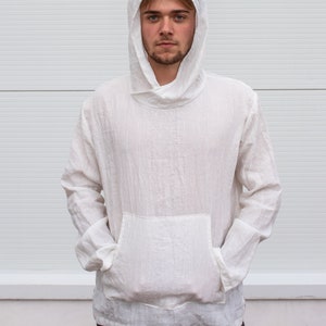 Linen Hoodie Men, Thin Hoodie, Summer Hoodie, White Medieval Tunic, Mid Century Modern, Lightweight Hoodie, Cyberpunk Sweatshirt, Festival zdjęcie 8