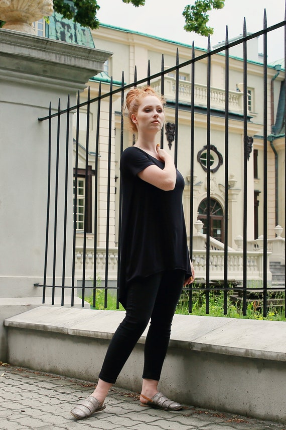 Tシャツ・カットソー DAVID KOMA Women Tunic Tops RE24DK83BSBLACK Black Women Black Tunic, Asymmetrical Top, Summer Clothing, Cotton