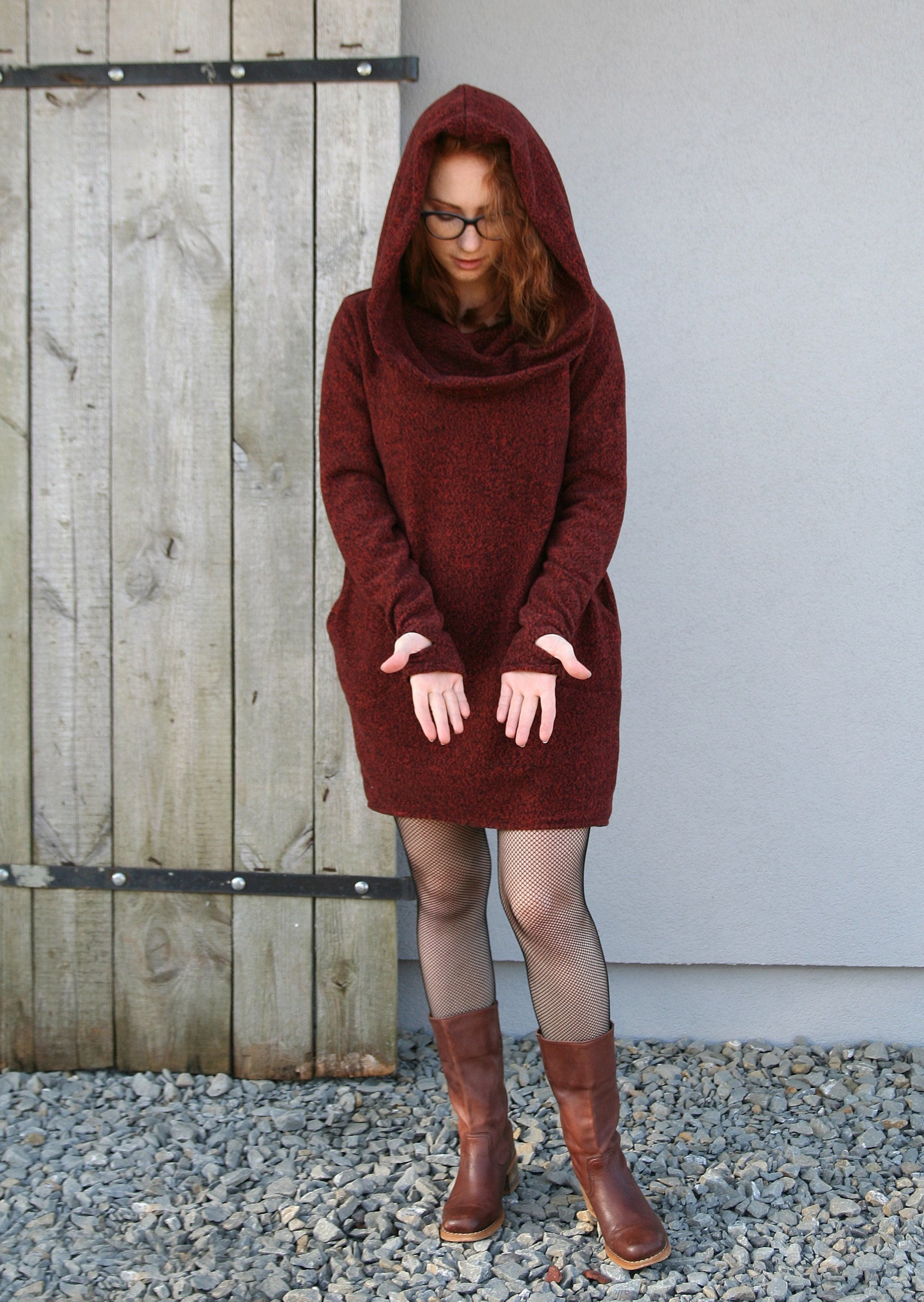 Women Sweater Dress, Hooded Sweater, Navaho Jumper, Loose