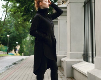 Black Coat, Comfy Clothing, Turtleneck Coat, Plus Size Clothing, Women Long Coat, Warm Coat, Gothic Clothing, Extravagant Coat, Womens