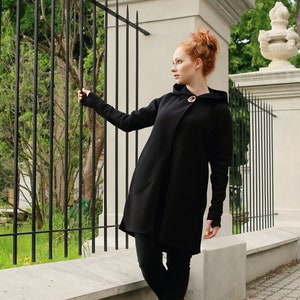 Black Coat Women, Hooded Coat, Asymmetric Coat, Plus Size Clothing, Oversize Coat, Warm Coat, Gothic Clothing, Whimsigoth Coat, Winter
