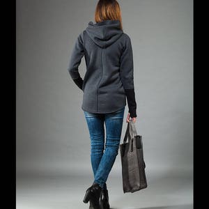 Truien voor dames, dameskleding, lentekleding, wikkeljack, asymmetrische hoodie, trui voor dames, cyberpunkkleding, jack met capuchon afbeelding 4