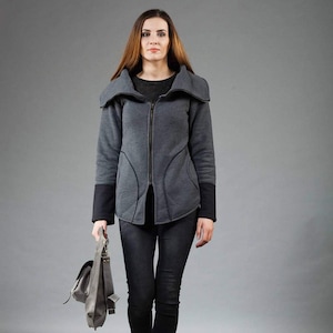Winter Sweatshirt, Women Jacket, Plus Size Clothing, Zip Up Sweatshirt, Asymmetric Jacket, Plus Size Jacket, Cowl Neck Jacket, Warm Jacket