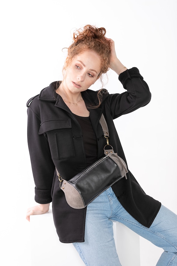 Women Crossbody Barrel Bag Leather Cylinder Bag Handmade Round