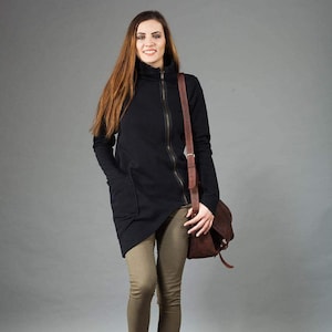 Sweatshirt Women, Black Sweatshirt, Asymmetric Sweatshirt, Plus Size Clothing, Winter Sweatshirt, Zipper Sweatshirt, Cotton Sweatshirt
