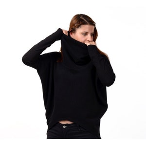 Halloween Black Sweater, Adult Costume, Womens Clothing, Black Lounge Sweatshirt, Turtleneck Sweater, Asymmetric Sweater, Plus Size Clothing