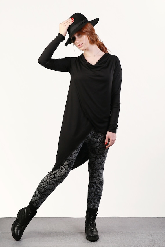 Tunic Women Asymmetric Tunic Black Tunic Plus Size Clothing Party Tunic Long Tunic V Neck Tunic Simple Tunic Minimalist Tunic Top Etsy