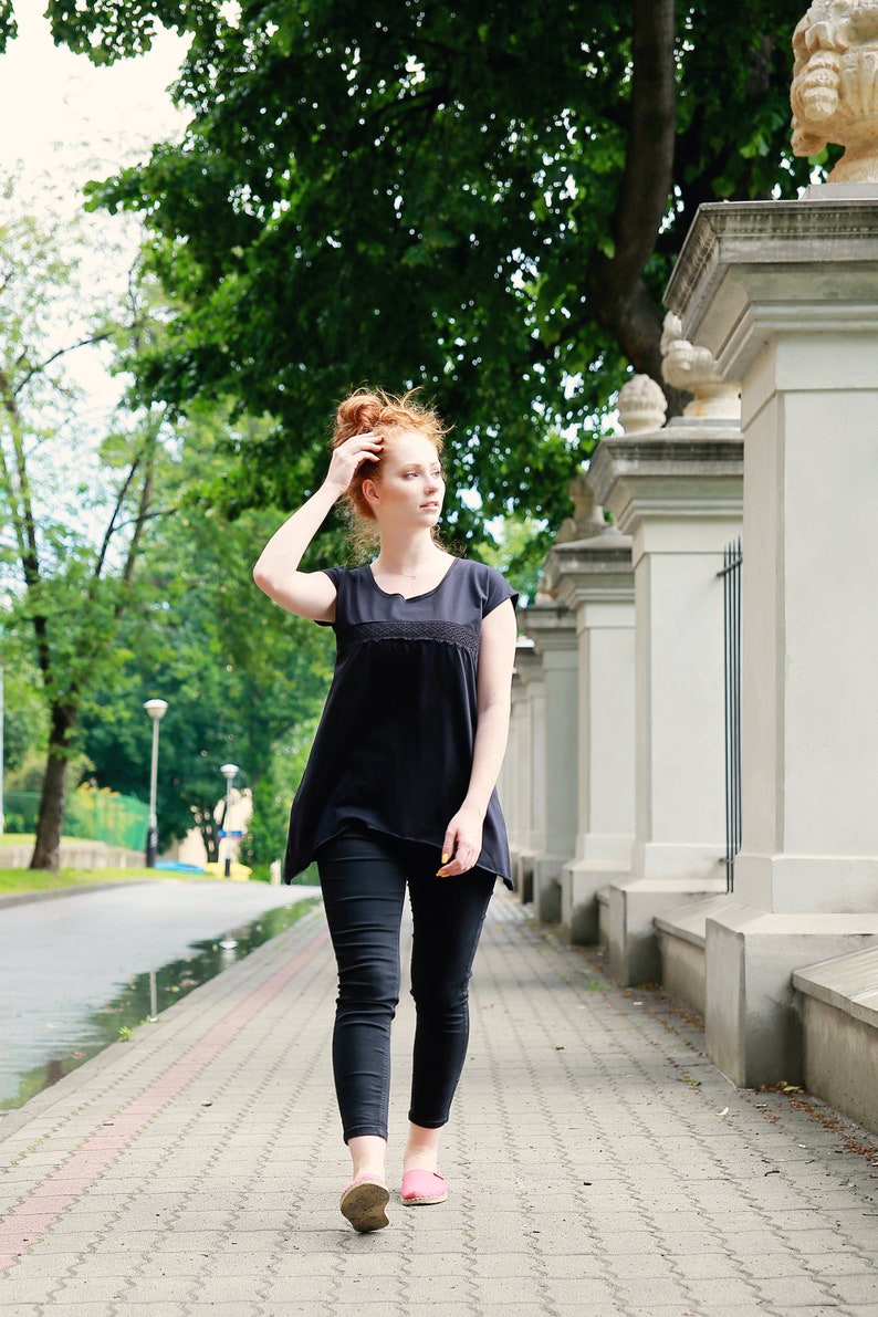 Black Top Women, Black Tshirt, Plus Size Clothing, Oversize Tshirt, Summer Black Top, Loose Styles, Casual Urban Clothing, Gothic Clothing image 3