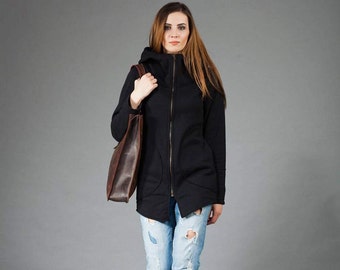 Schwarz Baumwollmischung Kapuzenjacke, Wintermantel