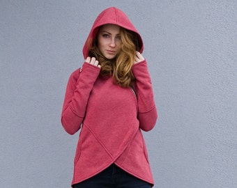 Sweat-shirt à capuche, Sweat à capuche Wrap, Tunique à capuchon, Vêtements pour femmes, Sweat-shirt pour femmes, Vêtements taille plus, Sweat à capuche asymétrique, Sweat à capuche Zip Up, Boho