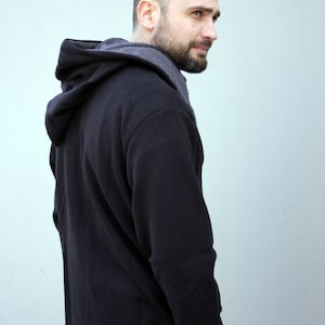 Schwarzer Zauberer-Hoodie, Ninja-Hoodie, spitzer Kapuzen-Hoodie, Cyberpunk-Hoodie, großer Kapuzen-Hoodie, postapokalyptische Kleidung, Emo-Hoodie, große Kapuze Bild 4