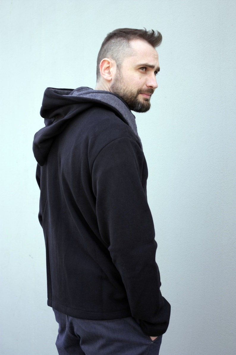 Schwarzer Zauberer-Hoodie, Ninja-Hoodie, spitzer Kapuzen-Hoodie, Cyberpunk-Hoodie, großer Kapuzen-Hoodie, postapokalyptische Kleidung, Emo-Hoodie, große Kapuze Bild 4