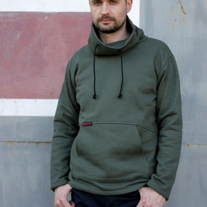 Felpa con cappuccio verde, abbigliamento da uomo, maglione da uomo, felpa con cappuccio a collo alto, maglione comodo, grande tasca frontale, capispalla da uomo, felpa da uomo, felpa con cappuccio in cotone