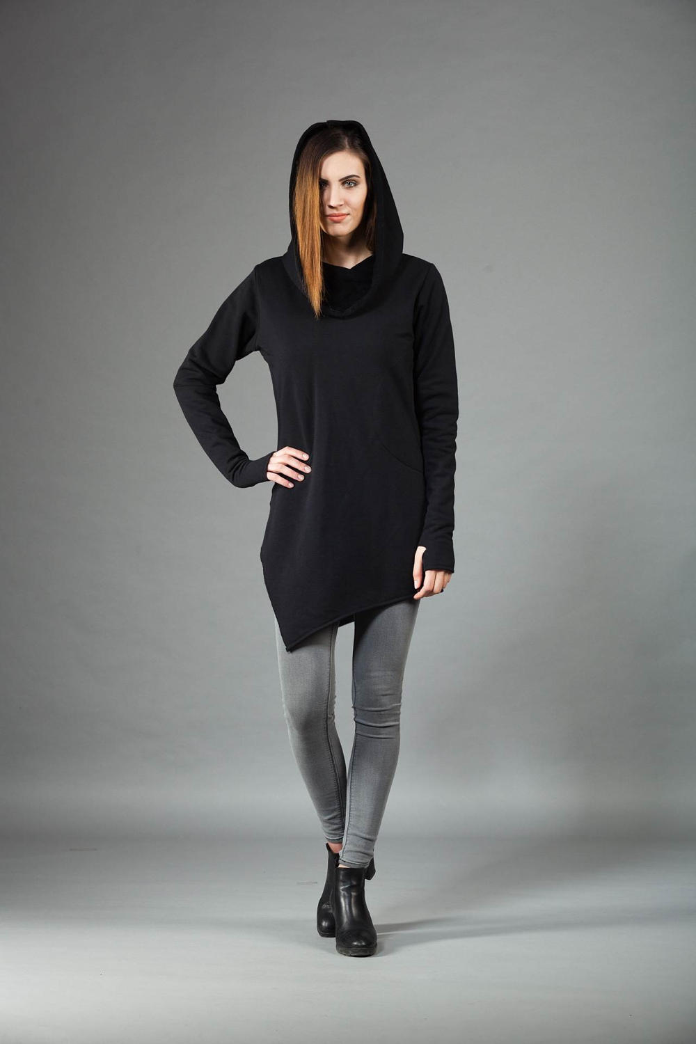 Women Tunic Black Tunic Hooded Tunic Cowl Neck Tunic Plus Size Clothing Oversize Tunic Hoodie Tunic Long Sleeve Tunic gothic Clothing Etsy