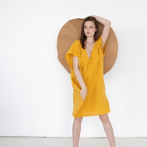 Loose Linen Dress, Yellow Summer Dress, Women Linen Dress, Maternity Dress, Oversized Linen Dress, Pure Linen Dress, Linen Sundress, Casual image 3