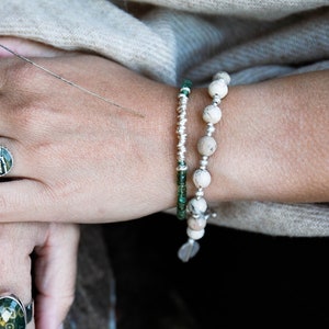 Handmade Faceted Dendritic Agate Bracelet with Thai Hill Tribe Silver Beads - Handmade Gemstone Jewellery - Beaded Gemstone Jewellery