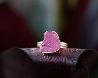 Juicy Raw Ruby Ring with Beaten Sterling Silver Setting - Size 7 US - Genuine Rough Ruby Ring - Raw Gemstone Jewelry