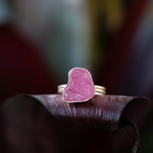 Juicy Raw Ruby Ring with Beaten Sterling Silver Setting - Size 7 US - Genuine Rough Ruby Ring - Raw Gemstone Jewelry