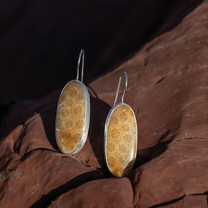 Statement Fossilien Korallen Ohrringe in gebürstetem Sterling Silber