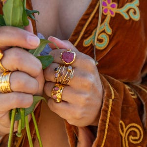 Raw Ruby Ring in Beaten Gold Plated Sterling Silver - Size 9.5 US - Rough Ruby Ring - Gold Ruby Ring - Genuine Ruby Earrings - Ruby Jewelry