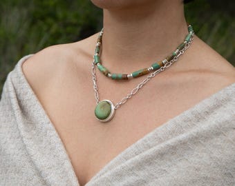 Chunky Natural Turquoise Necklace with Thai Hill Tribe Silver