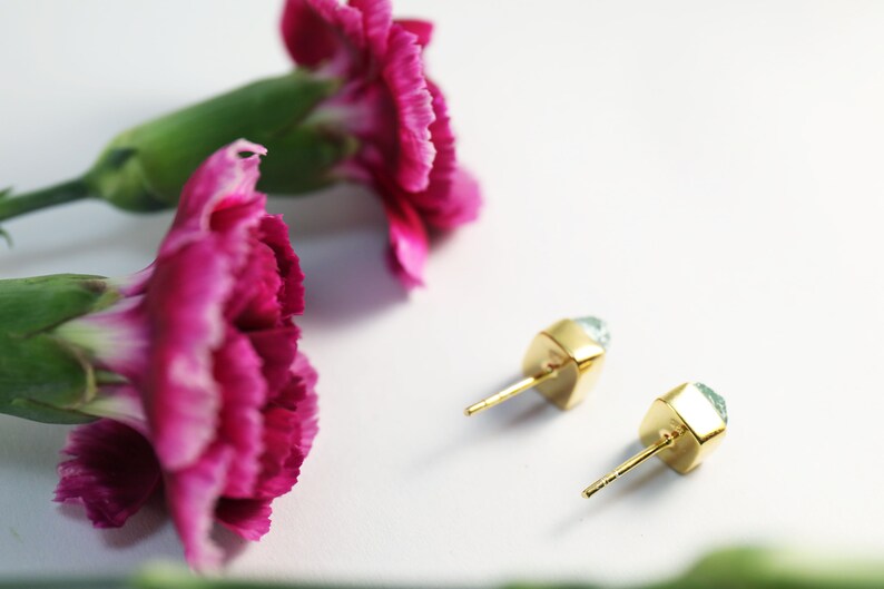 Tourmaline Jewellery Gemstone Studs Lovely Indocolite Tourmaline Studs Set in Gold Plated Sterling Silver