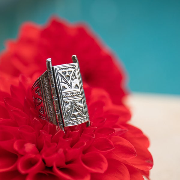 Statement Thai Hill Tribe Silber Ring - Tribal Silber Ring - Alltäglicher Ring - Silber Schmuck - Bedruckter Ring
