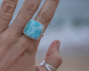 Larimar Ring in Sterling Silver Setting - Size 7.5 US
