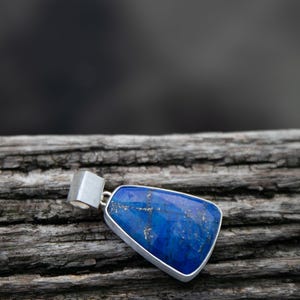 High Grade Lapis Lazuli Pendant in Unique Brushed Sterling Silver Setting
