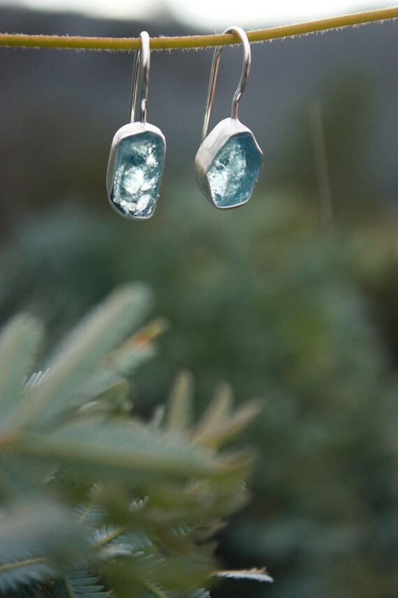 Raw aquamarine earrings clearance