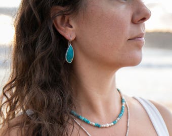 Chrysocolla Earrings Brushed Sterling Silver