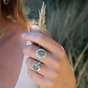 Round Green Amethyst Ring in Beaten Silver - Size 8 US - Prasiolite Ring - Faceted Green Amethyst Ring - Jewellery - Gemstone Jewelry