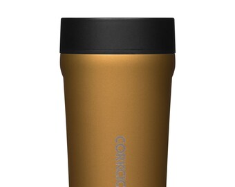 SALE * Personalized 9 oz Ceramic Gold Commuter Cup Insulated Travel Coffee Mug with Spill-Proof 360 Sip Lid by Corkcicle