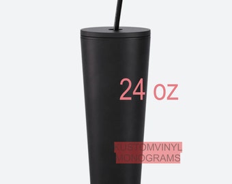 Blank 24 oz Large Soft Matte Black Acrylic Classic Tumbler with Flush Screw on Lid and Straw