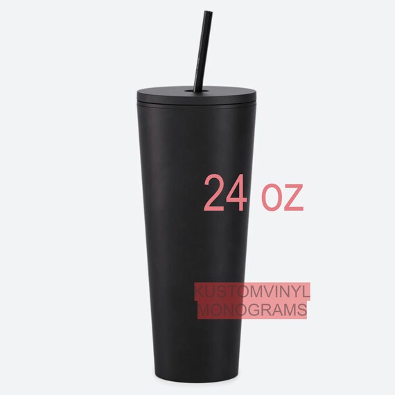 Blank 24 Oz Large Soft Matte Black Acrylic Classic Tumbler With Flush Screw  on Lid and Straw 