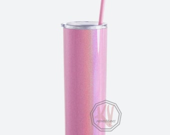 Blank Pink Magic Glitter 20 oz Maars Skinny Steel Tumbler with Lid and Straw