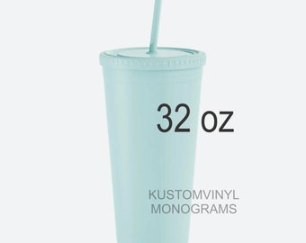 Blank 32 oz Soft Matte Seaglass Extra Large Tumbler with Screw on Lid & Straw for Crafting