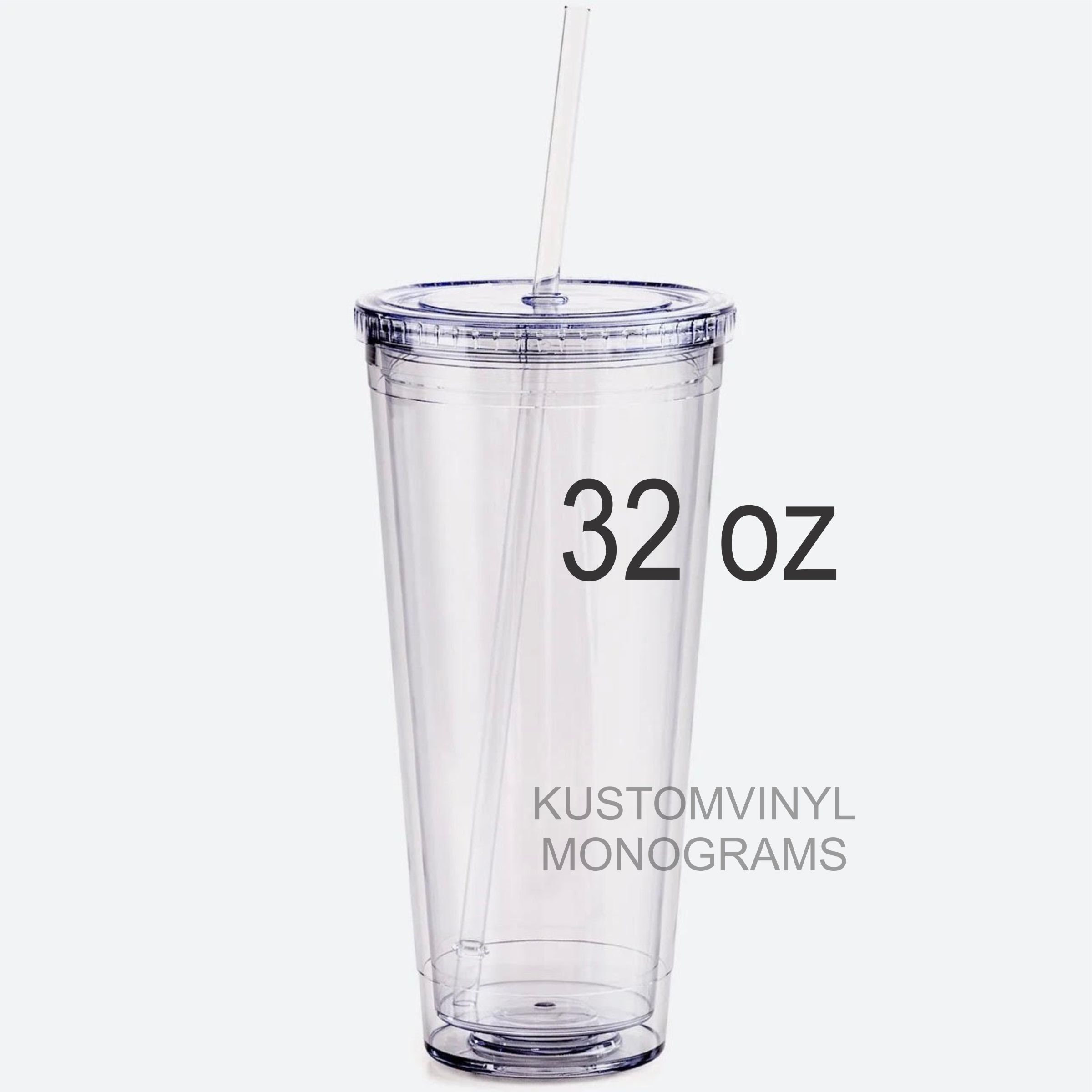 32oz Plastic Stackable Tumblers BPA Free Pink w/ Blue Flower Design Set Of 6 