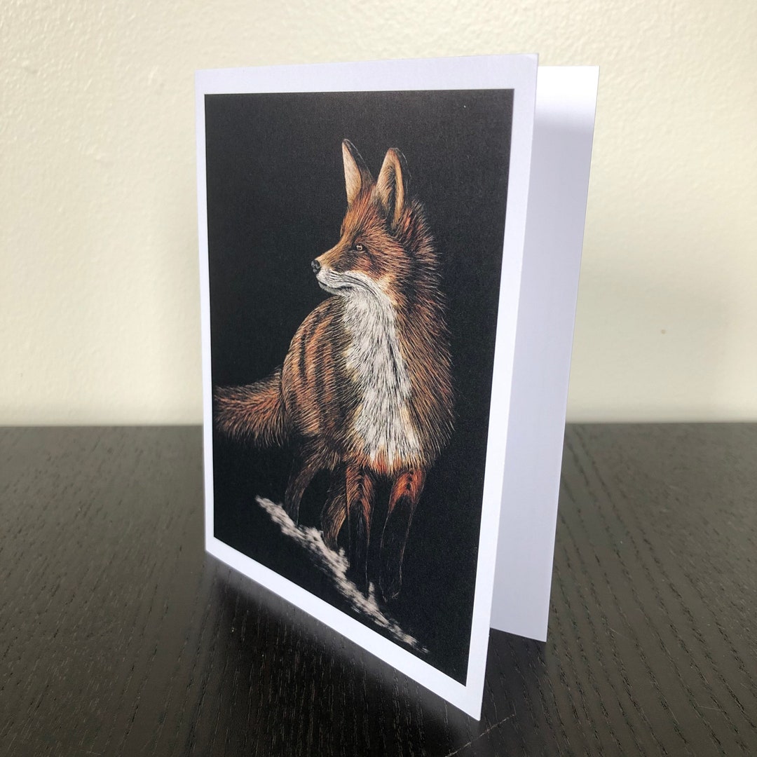 Red Fox Scratchboard Art Print Blank Note Card/stationary Etsy Canada