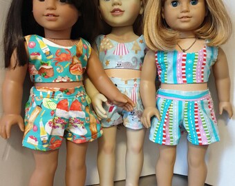 2 piece crop top and shorts set for 18 to 20 inch dolls.